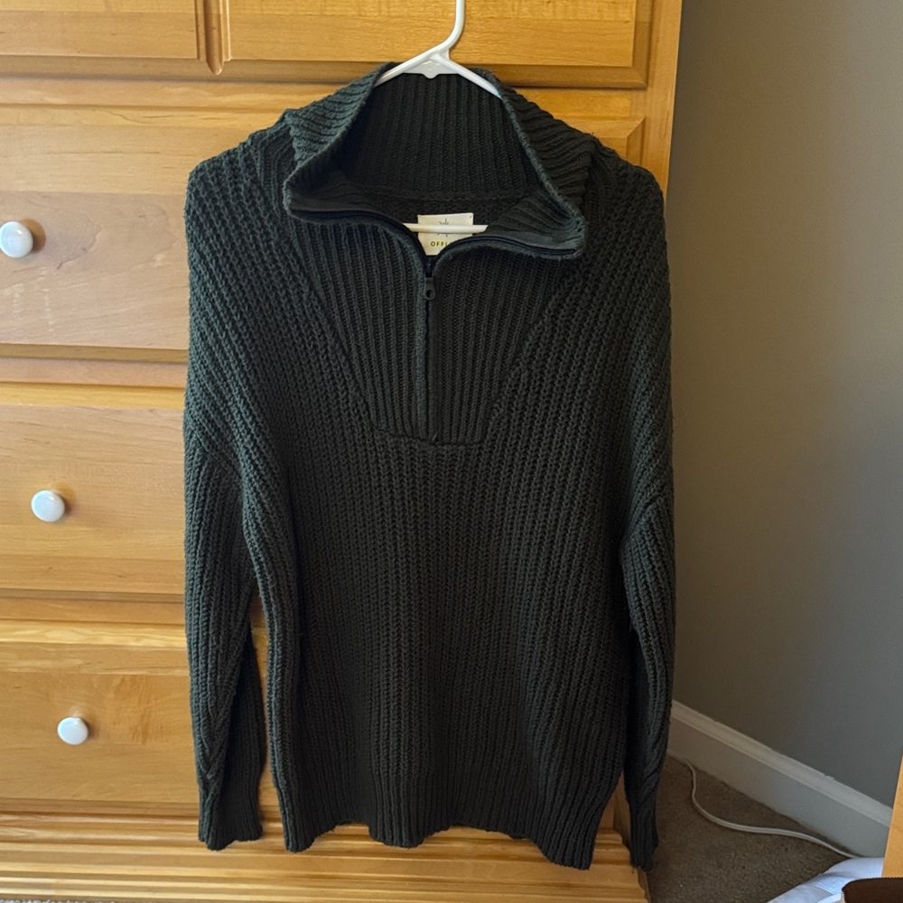 Aerie Olive Green Half-Zip Sweater